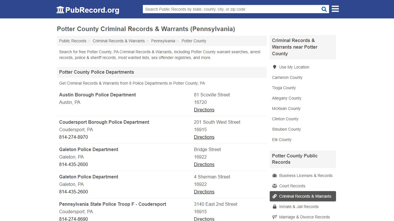 Free Potter County Criminal Records & Warrants ...